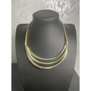 Gold Tone Statement Collar Modernist RetroCresent Moon Necklace
